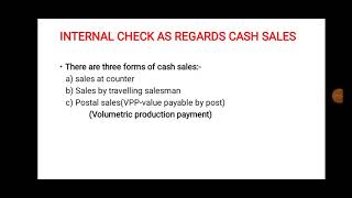 Internal check as Regards cash sales