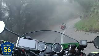 Palomar Mountain through the clouds.  Kawasaki z900RS Cafe.