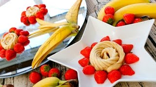 Banana Strawberry Rose | Fruit Carving Garnish | Party Garnishing 水果藝術 玫瑰花擺盤