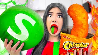RED VS GREEN FOOD CHALLENGE FOR 24 HOURS | EATING ONLY HOT VS SOUR SNACKS BY SWE