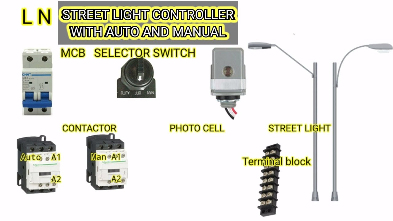 Auto And Manual Street Light Control|Photocell|Magnetic Contactor - YouTube