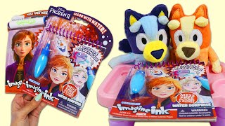 Bluey & Bingo Toy Fruits Lunch Time & Learning with Disney Frozen Imagine Ink Coloring Books!