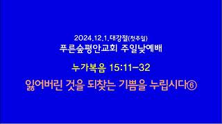 20241201 푸른숲평안주일낮예배설교(눅15:11-32절, 잃어버린 것을 되찾는 기쁨을 누립시다-6)-눅강해180