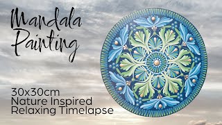 Mandala Painting - Indigo \u0026 Green Nature Inspired Relaxing ASMR Art