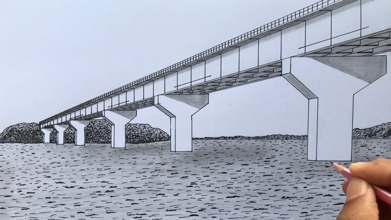 How To Draw A Beam Bridge In 1-Point Perspective - YouTube