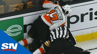 Simmonds Jumps on Kampfer and Ref To Break Up Fight