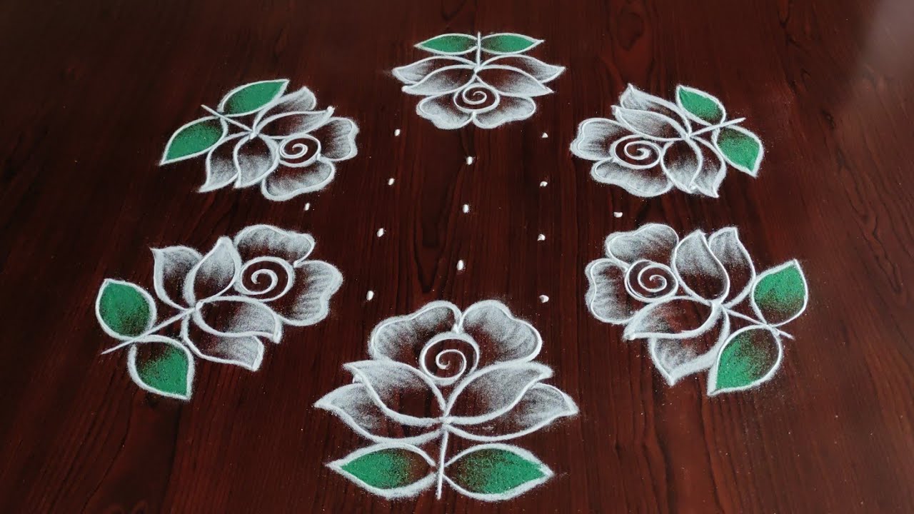 Easy Latest Beautiful Rose Flower Rangoli 7 4 Dot S Latest Rose