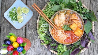 Vietnamese Vegetarian Tomato Noodle Soup Using Soy Milk (Bún Riêu Chay Siêu Ngon)