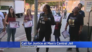 Activists gather to protest in-custody deaths at Men's Central Jail in Downtown LA