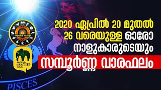 2020 ഏപ്രിൽ 20 മുതൽ 26 വരെയുള്ള ഓരോ നാളുകാരുടെയും സമ്പൂർണ്ണ വാരഫലം | Astrology | Weekly Predictions