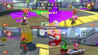 [Family Coop][Switch] Mario Kart 8 - 3 PLAYERS Co-op (Dad+Children) Battle Gameplay (Team vs cpu)