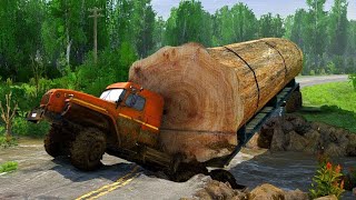 Extreme Dangerous Big Logging Wood Truck Driving Skills - Spintires Mudrunner