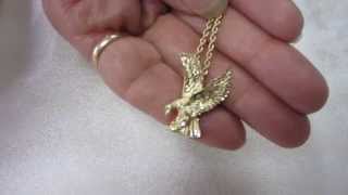 14Kt Yellow Gold Screaming Eagle Necklace with 14K Gold Rope Chain