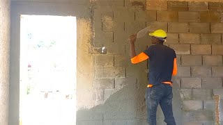 How to Perfectly Rough Cast your Walls after Screeding Building a House In Jamaica