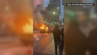 Atlanta Police car engulfed in flames after protesters use explosives to set fire