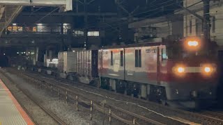 【4K高画質】【ジョイント音最高！】JR貨物EH500形75号機＋コキ15B（両）が大船駅を通過するシーン（3073レ・仙貨A142・コンテナ輸送）2025.2.11