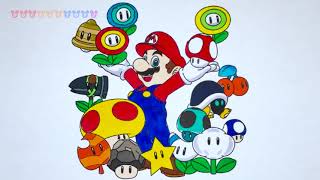 How to Draw Super Mario Bros, Mario & Mushrooms. Drawing Coloring Pages Videos for Kids.