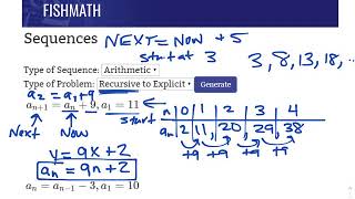 Arithmetic Sequences - Recursive to Explicit - FishMath.com