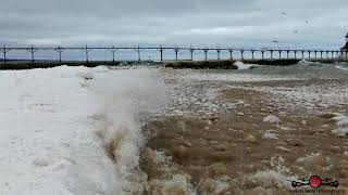 Shelf Ice Starting In Michigan City 4K Close Up Flying The Edge 4K Drone Footage