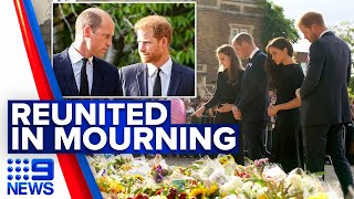 Prince William, Harry, Kate and Meghan’s reunion to grieve the Queen | 9 News Australia