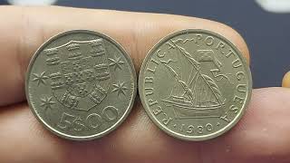 PORTUGAL 1980 5 Escudos Coin VALUE + REVIEW Republica Portuguesa 5$00 Coin