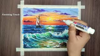 Seascape Drawing with Oil Pastel for Beginners [ Step by Step ]