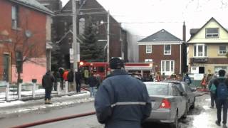 church on dufferin street is on fire, firefighters and police are on the scene