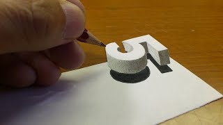 Simple!! How To Drawing 3D Floating Number "5"  - Anamorphic Illusion - 3D Trick Art on paper