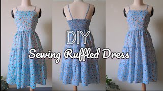 DIY MAY ĐẦM TẦNG 2 DÂY | Sewing Ruffled Dress | Step by step sewing tutorial