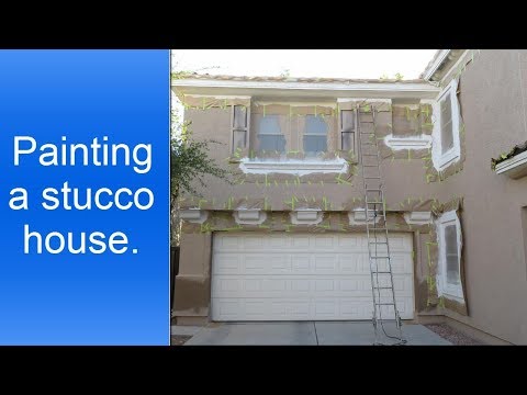 Painting a stucco house. Painting a stucco house.