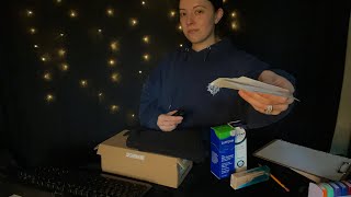 ASMR Role Play Store Return Counter (paper crinkles, typing, writing, fabric, and box sounds)