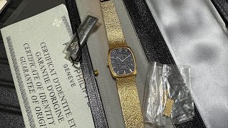 名表TV - Patek Philippe 中古黃金藍面 Ellipse  一體連成黃金表帶/手動機芯 /古典/優雅/高貴/3667/1