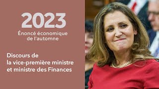 Énoncé économique de l’automne 2023 : Discours de la vice-première ministre et ministre des Finances