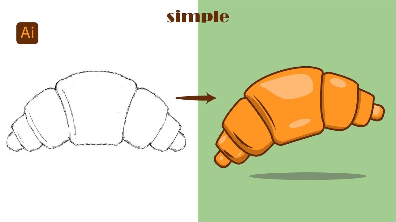 Easy Croissant Drawing Illustrator Tutorial For Beginners Youtube