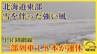 北海道東部に雪を伴った強い風…ＪＲ釧網線の一部列車１８本が運休