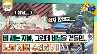 [핫클립] 비 새는 지붕, 그런데 비닐을 곁들인,,,노답 지붕 수리하기!🏠🛠