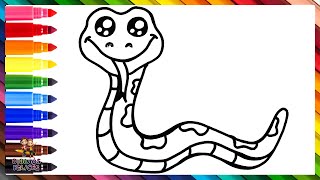 Cómo Dibujar Una Serpiente 🐍 Dibuja y Colorea Una Linda Serpiente Arcoiris 🌈 Dibujos Para Niños