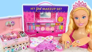 Giant Barbie Styling Doll Makeover! Deluxe Makeup Cosmetic set Kosmetik Mainan Barbie Cosméticos