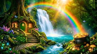 St Patrick’s Day Ambience ☘️ Secret Leprechaun’s Rainbow Waterfall 🌈 Cozy Forest & Celtic Music | 4K