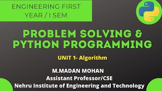 #GE8151 #UNIT1 #Algorthim #Probelmsolvingandpythonprogramming #Engineering #1st #2017regulation