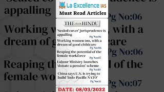 Daily Must read Articles | 08 March 2022 | The Hindu | Indian Express | Namma La Ex Bengaluru