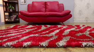 Hand Tufted Shag Polyester 5'x8' Area Rug Abstract Red Beige K00078