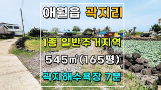 제주도 애월읍 예쁜 곽지해수욕장 도보가능한 거리에 마을 안  165평 토지를 평당 250만원 매매합니다~  1종 일반주거지역에 위치해 활용도가 아주 높습니다~