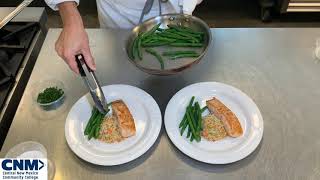 Final Presentation: Pan Seared Salmon with Rice Pilaf, Hari Coverts and Buerre Blanc Sauce