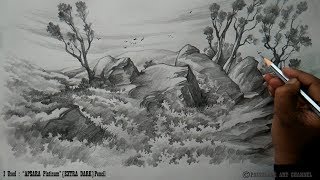 Drawing and Shading a Low land landscape with Pencil | Pencil Sketch | Basic Pencil Art