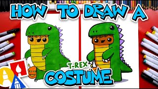 How To Draw A Kid In A T-Rex Costume For Halloween