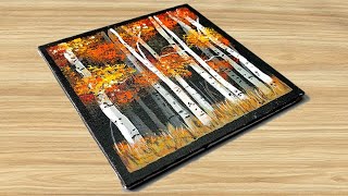 How to draw a birch autumn Forest on Black Canvas/Easy Art for Beginners/Maple Birch Forest #21
