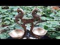 kalarambh by bharat haat brass metal parrot diya deep 2 piece set in fine finishing work