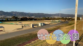 和歌山市にある紀ノ川沿いに芝生が長く続く公園【せせらぎ公園】