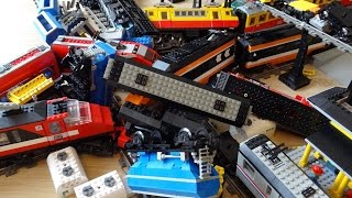 Lego train crash with 10 Lego trains: Maersk, Horizon Express, Metroliner, and others